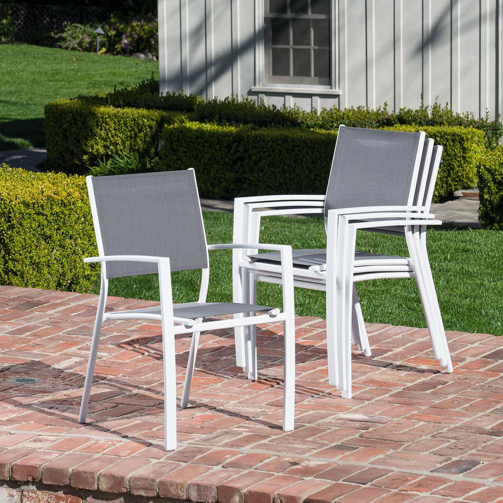 7-Piece Gray White Sling Chairs and Dining Table Outdoor Furniture V592576