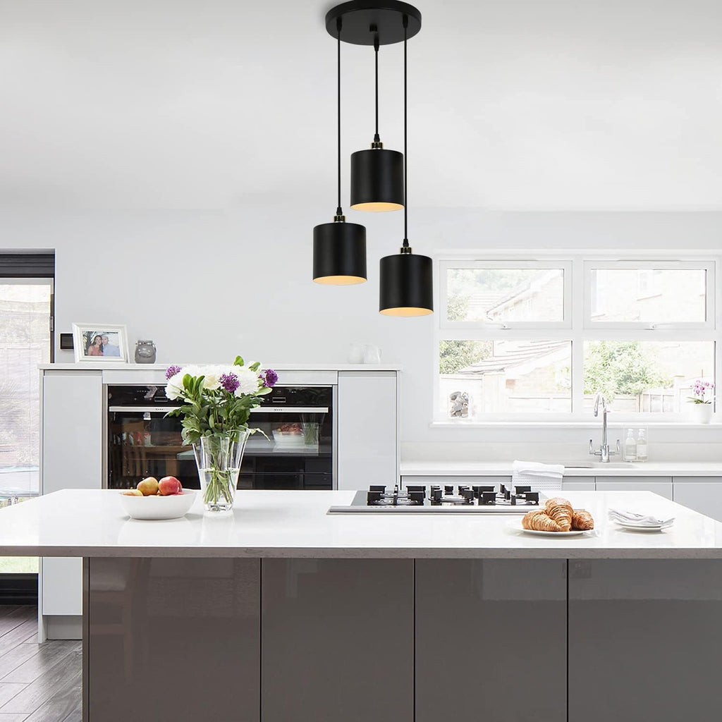 3-Light Modern Kitchen Island Lighting with Cylindrical Metal Lampshade C7342