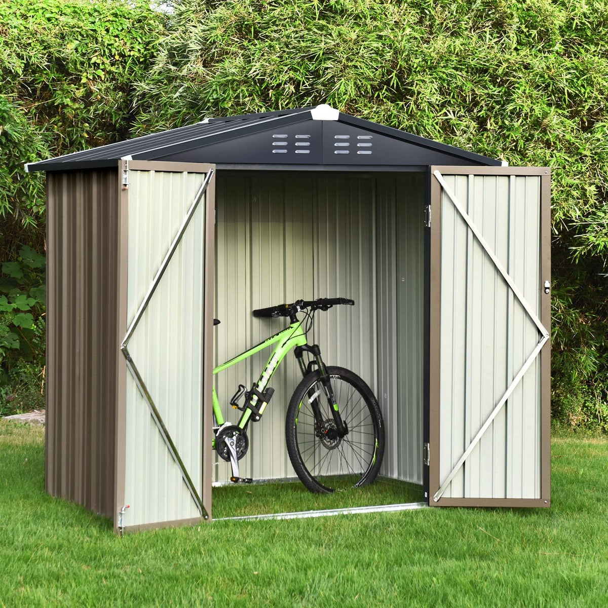 6x4 Galvanized Steel Storage Shed with Lockable Door L390905