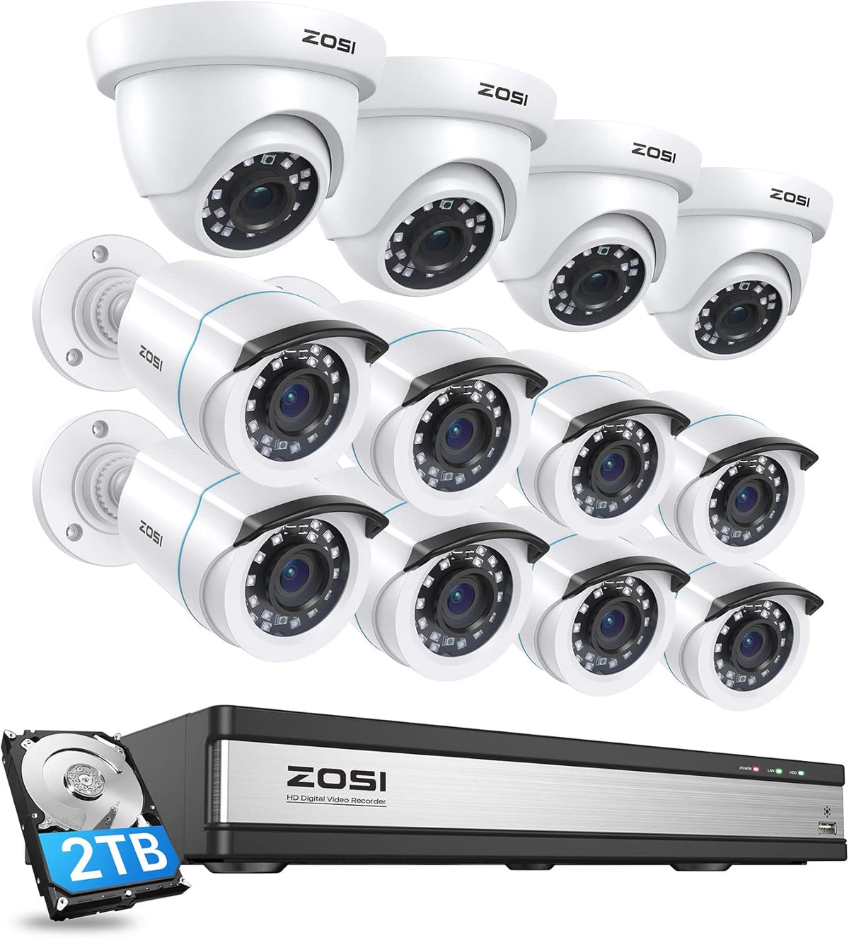 1080p 16 Channel Security Camera System with 2TB Hard Drive and 16 x 2MP Weatherproof Bullet Dome Camera S925310