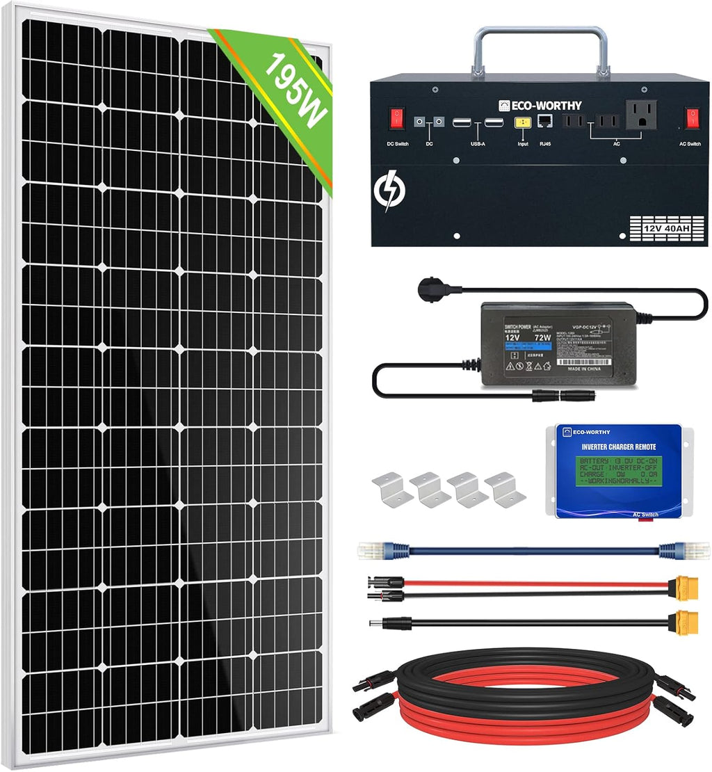 800WH Solar Power System with 195W Solar Panel and 512WH Power Station P32381
