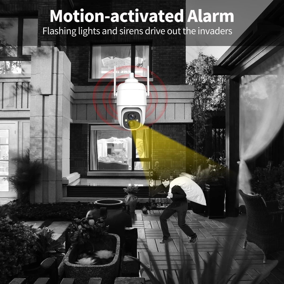 Wire-Free Solar Security Camera Outdoor with Night Vision Spotlight Pan Tilt PIR Motion Detection Two-Way Talk E9803
