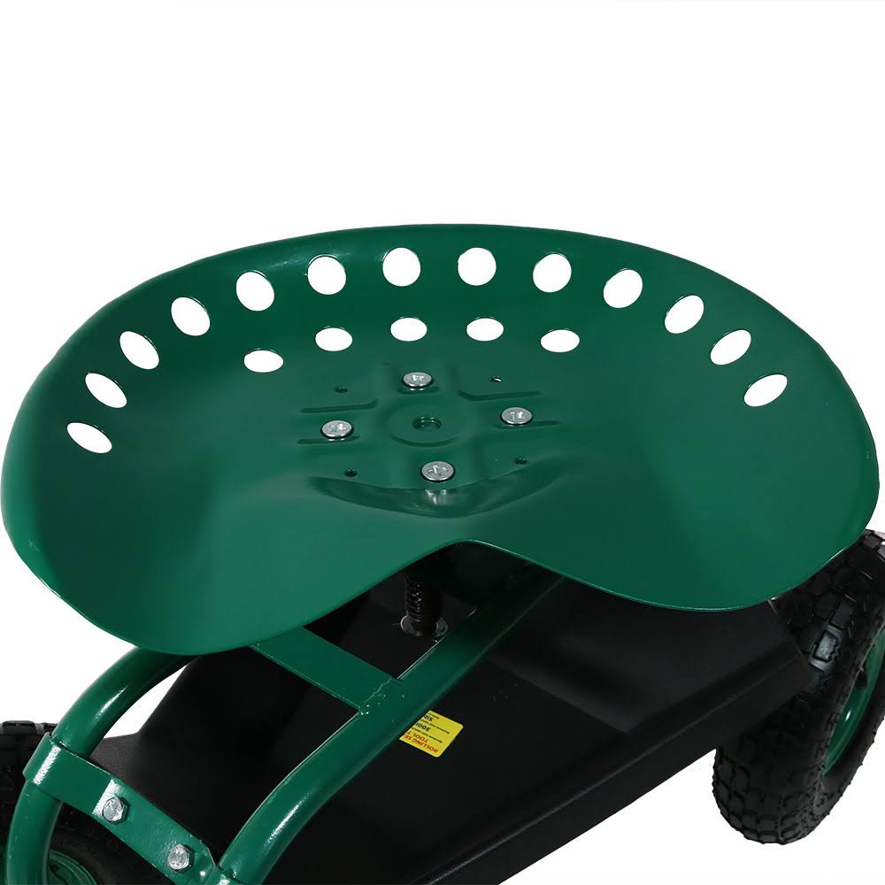 Green Rolling Garden Cart with Swivel Seat and Basket V22769