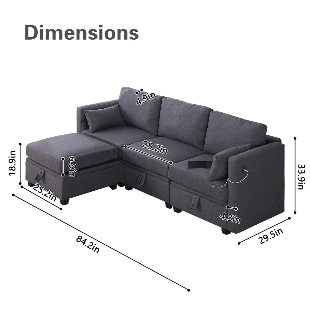 Dark Gray L-Shaped Sectional Sofa with Chaise B98473
