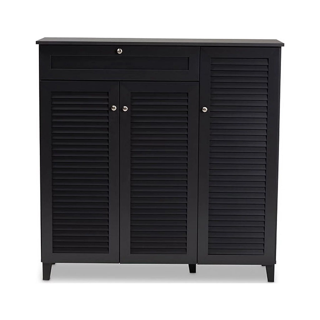 Dark Grey 11-Shelf Wood Shoe Storage Cabinet with Drawer I8462