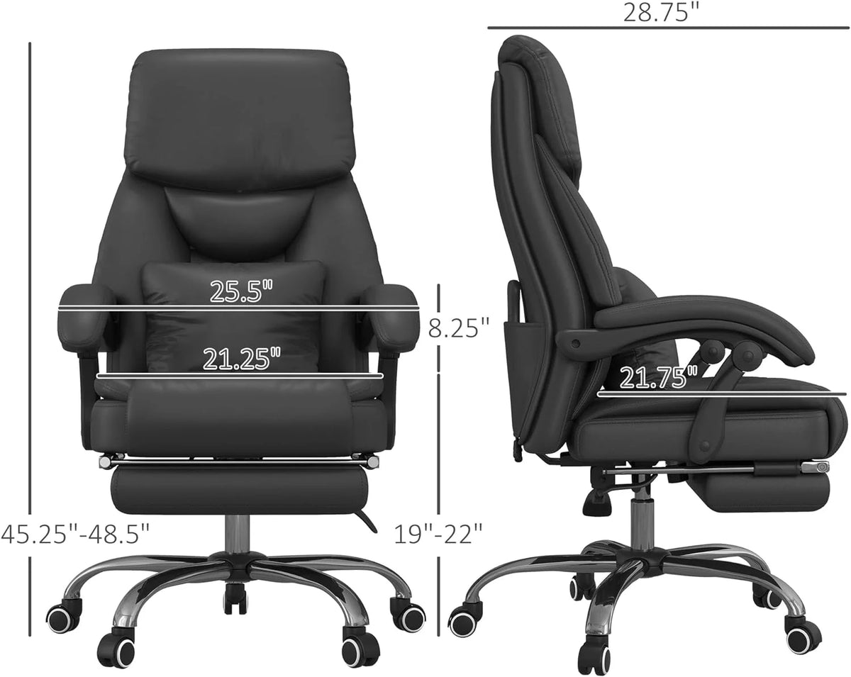 Black PU Leather Reclining Office Chair with Footrest M9483