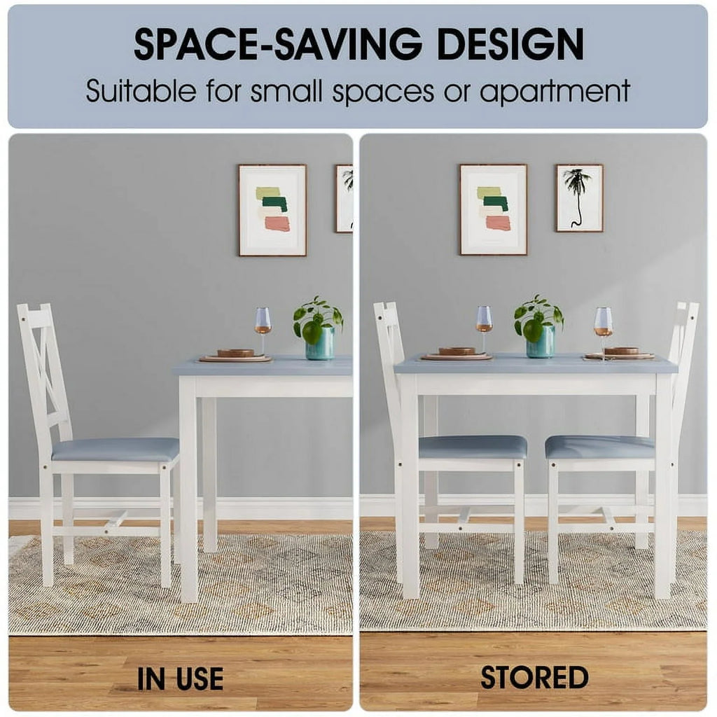 3 Piece Pine Wood Dining Table Set with 2 Upholstered Chairs V18473