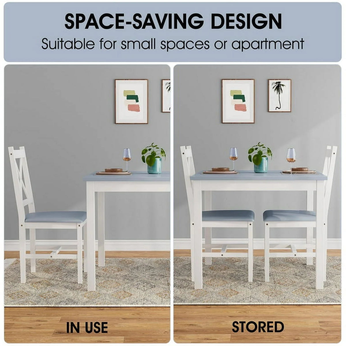 3 Piece Pine Wood Dining Table Set with 2 Upholstered Chairs V18473