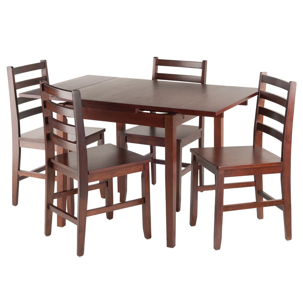 5 Pc Extendable Table & 4 Ladder Back Chairs Walnut Finish J8183