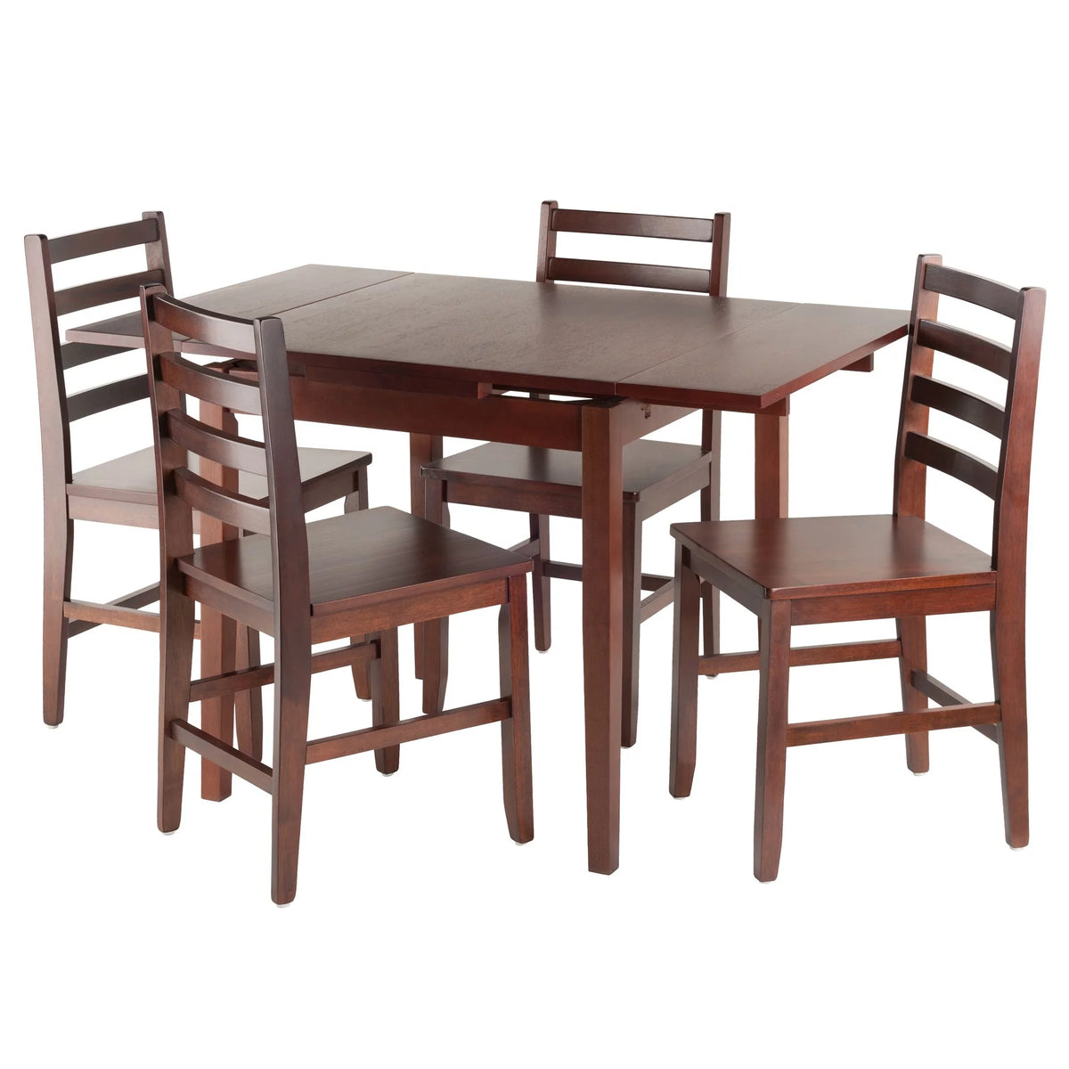 5 Pc Extendable Table & 4 Ladder Back Chairs Walnut Finish J8183