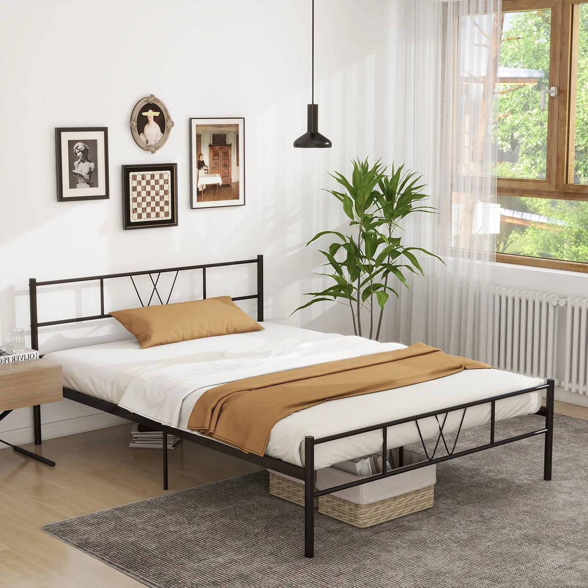 Twin Size Metal Platform Bed Frame with Headboard and Footboard F7278