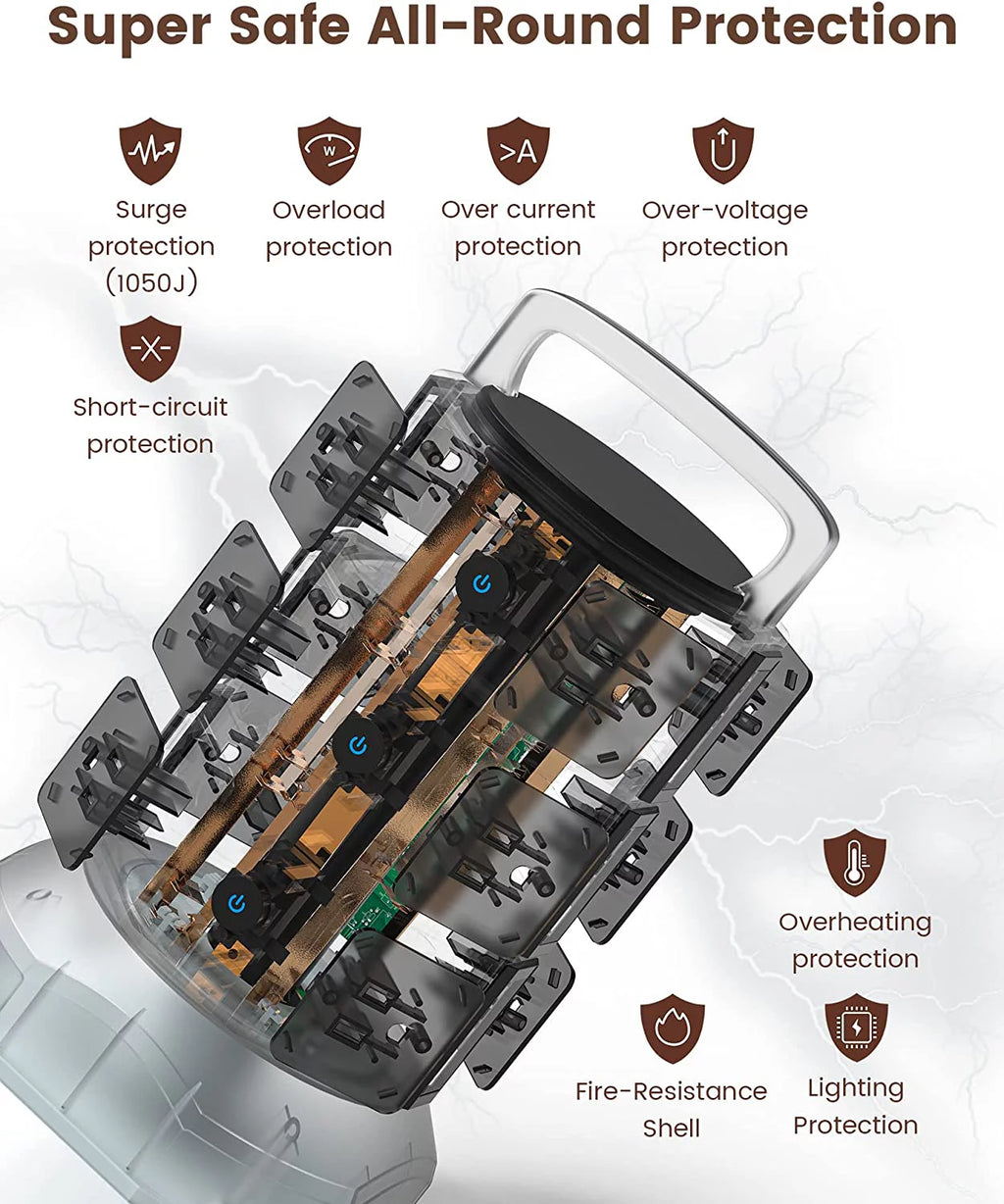 6 USB Ports 12 AC Outlets Power Strip Tower P207317