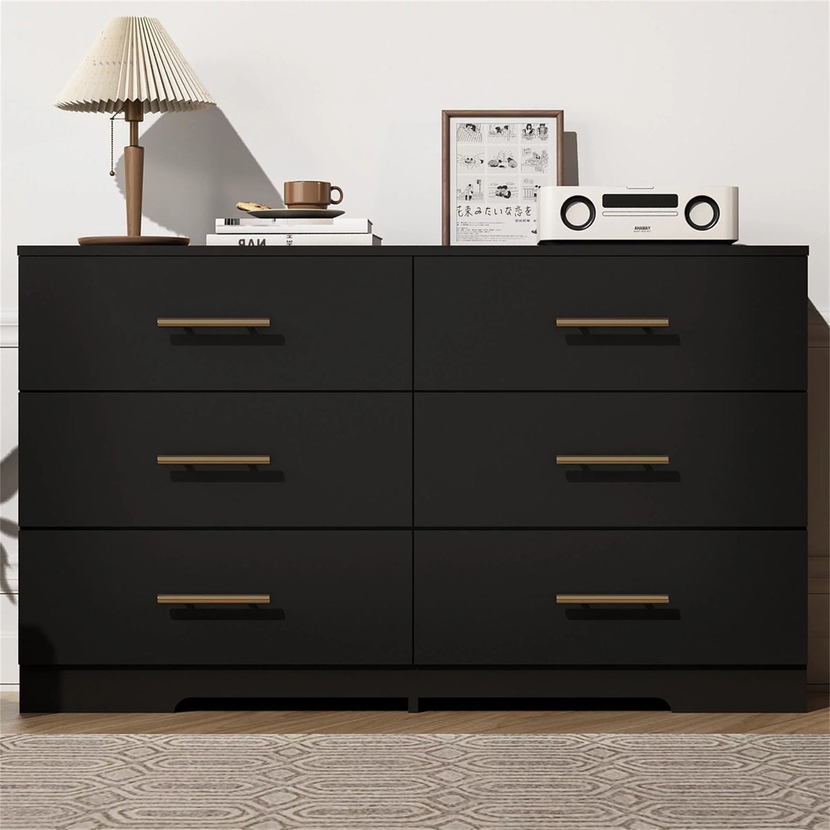 White 6 Drawer Dresser with Golden Handle L2761