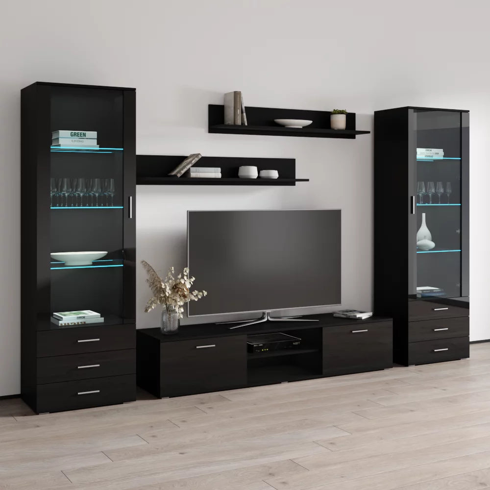 Black Modern Wall Unit with LED Lights G769134