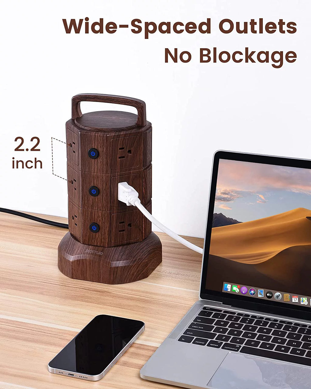 6 USB Ports 12 AC Outlets Power Strip Tower P207317