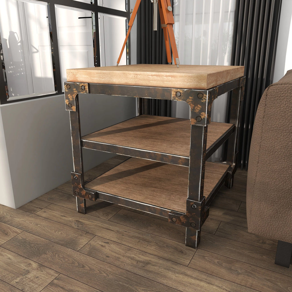 24" x 26" Brown Wood 2 Shelves Accent Table W911355
