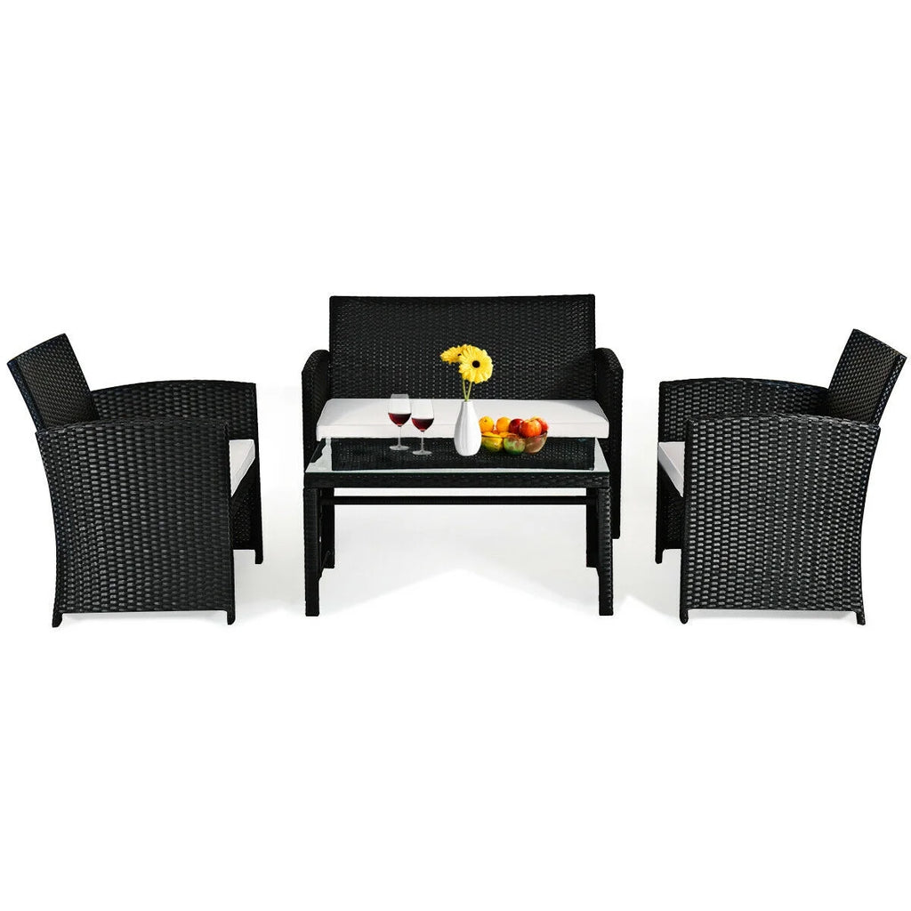 4 Pc Rattan Wicker Patio Conversation Set R458