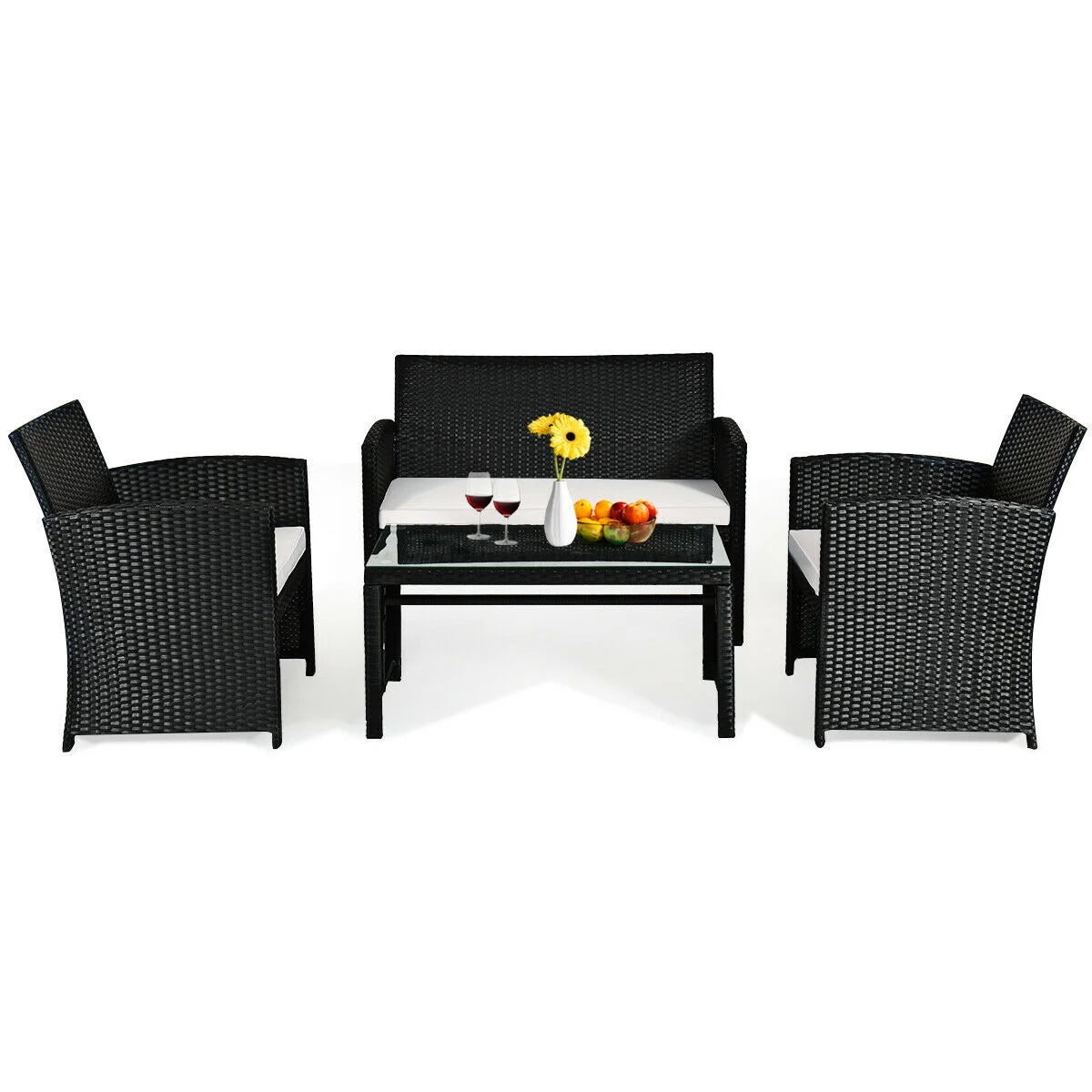 4 Pc Rattan Wicker Patio Conversation Set R458