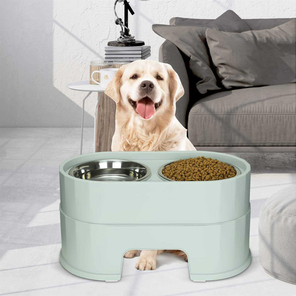 Raised Stainless Steel Dog Bowls Adjustable Double Bowl with Stand U7697