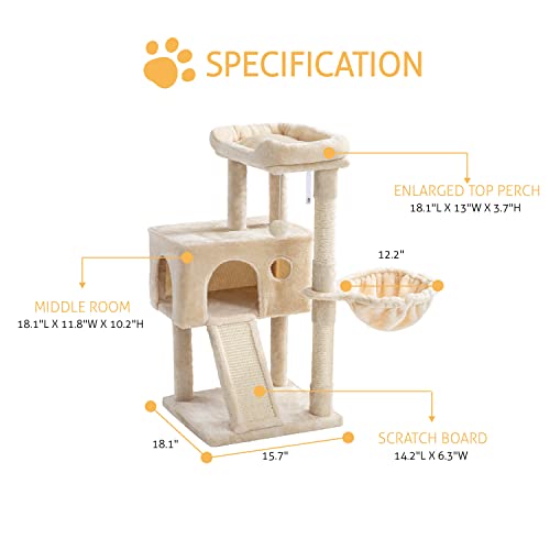 36 Inches Smoky Grey Cat Tree with Hammock C769