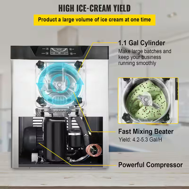 Commercial Ice Cream Machine 1400-Watt Hard Serve Ice Cream Maker I4118