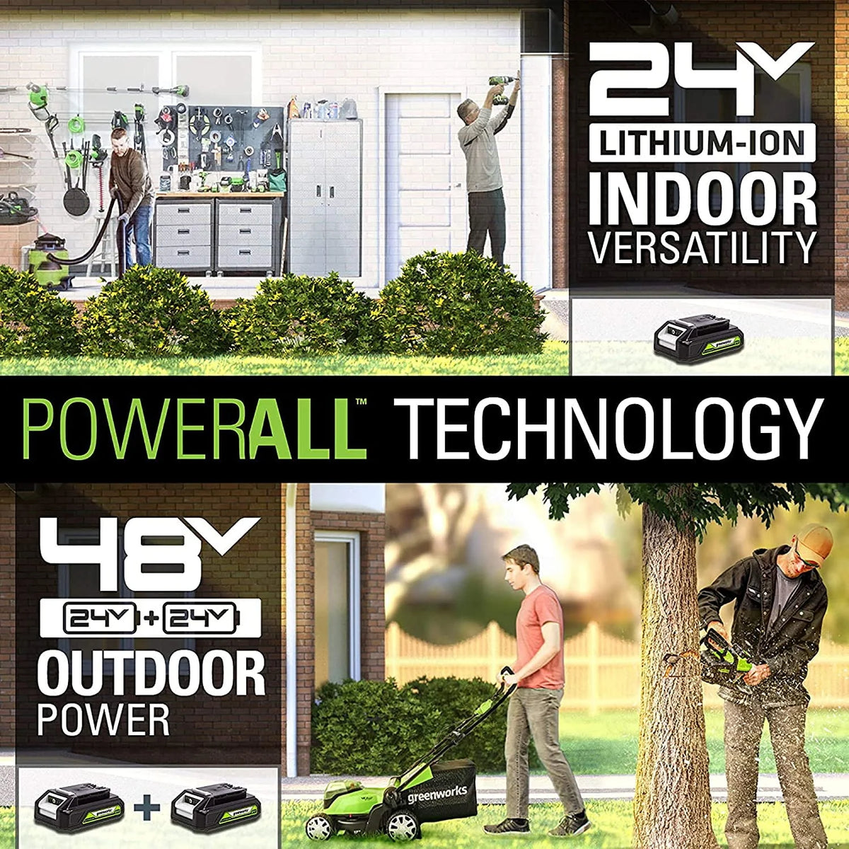 48V 17 Battery-Powered Push Lawn Mower with 2 x 24V 4Ah Batteries K412691
