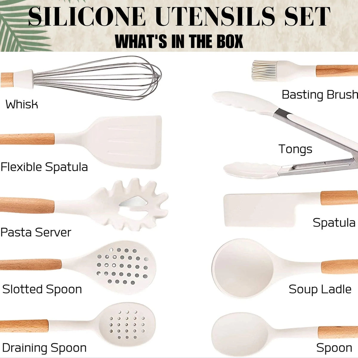 White 11 Pc Silicone Kitchen Utensils Set with Holder Z687