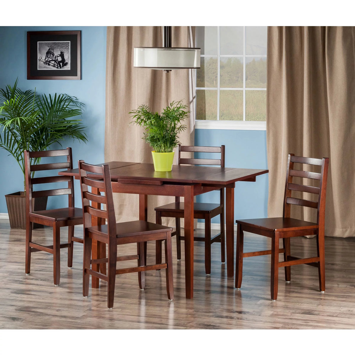 5 Pc Extendable Table & 4 Ladder Back Chairs Walnut Finish J8183