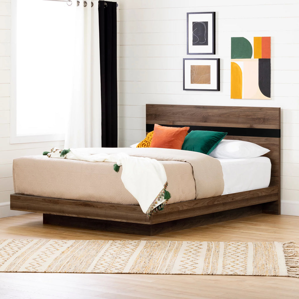 Natural Walnut and Matte Black Complete Bed L545
