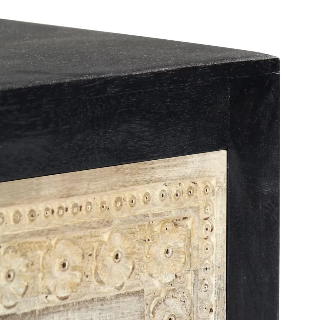 Hand Carved Gray Solid Mango Wood Bedside Cabinet W6025