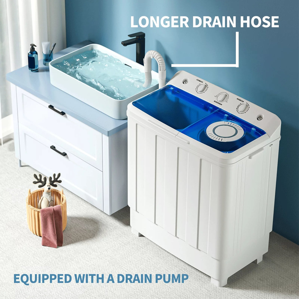 Portable 28lbs Twin Tub Washer Spinner Combo with Drain Pump U473465