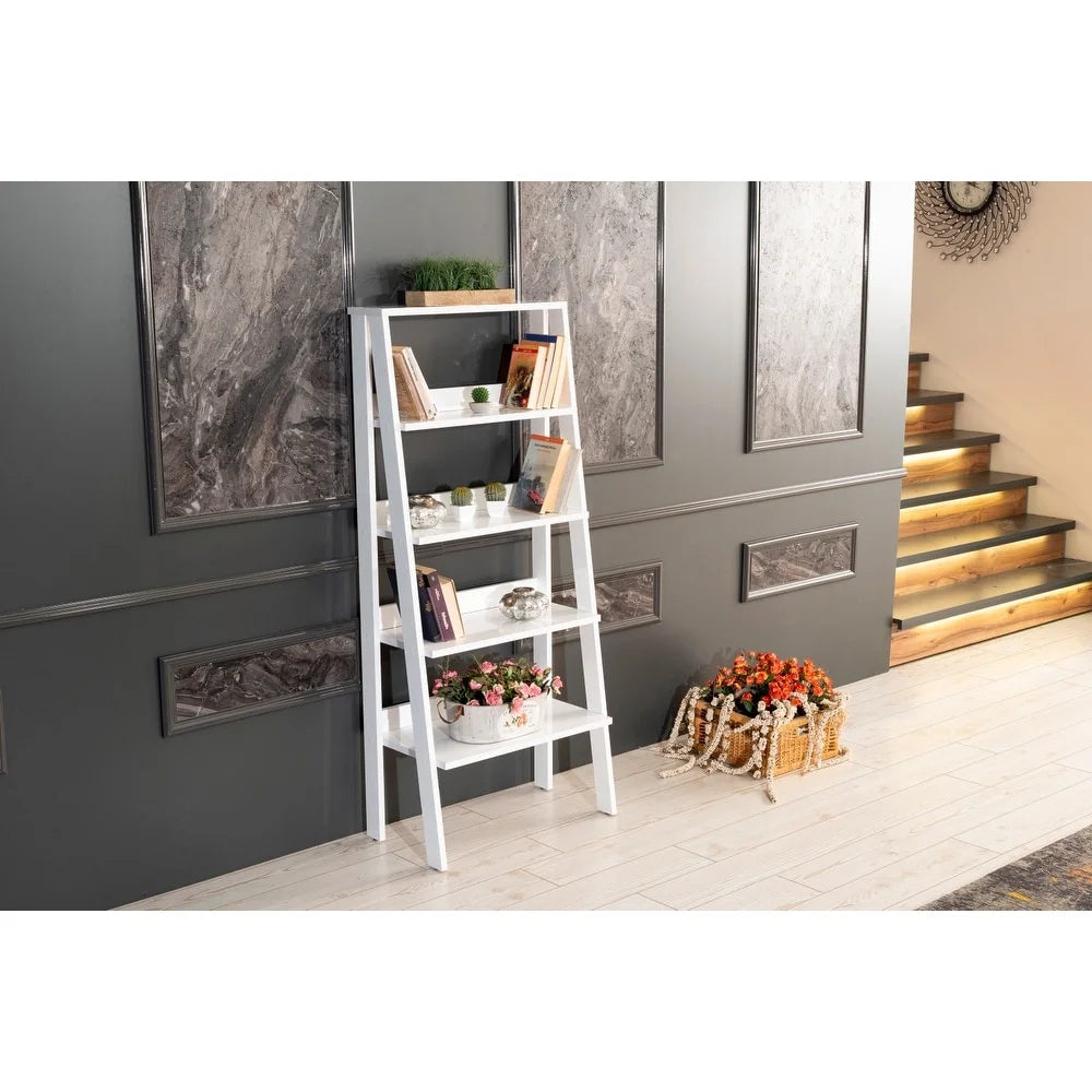 5 Tier Grey Wood Ladder Bookshelf M2159