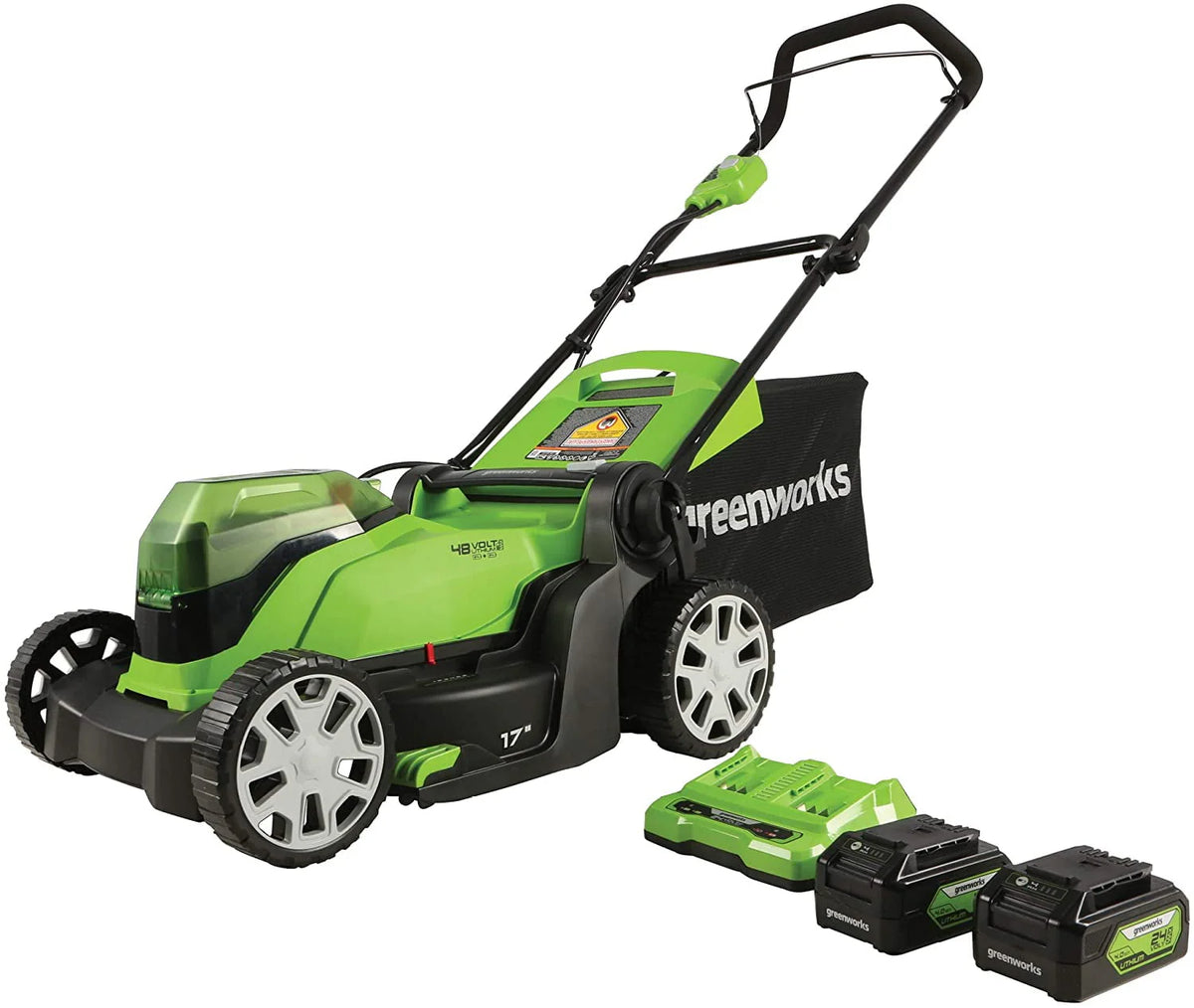 48V 17 Battery-Powered Push Lawn Mower with 2 x 24V 4Ah Batteries K412691