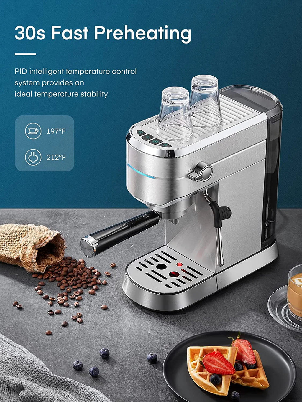 20 Bar Espresso and Cappuccino Maker with Milk Frother Steam Wand H738814