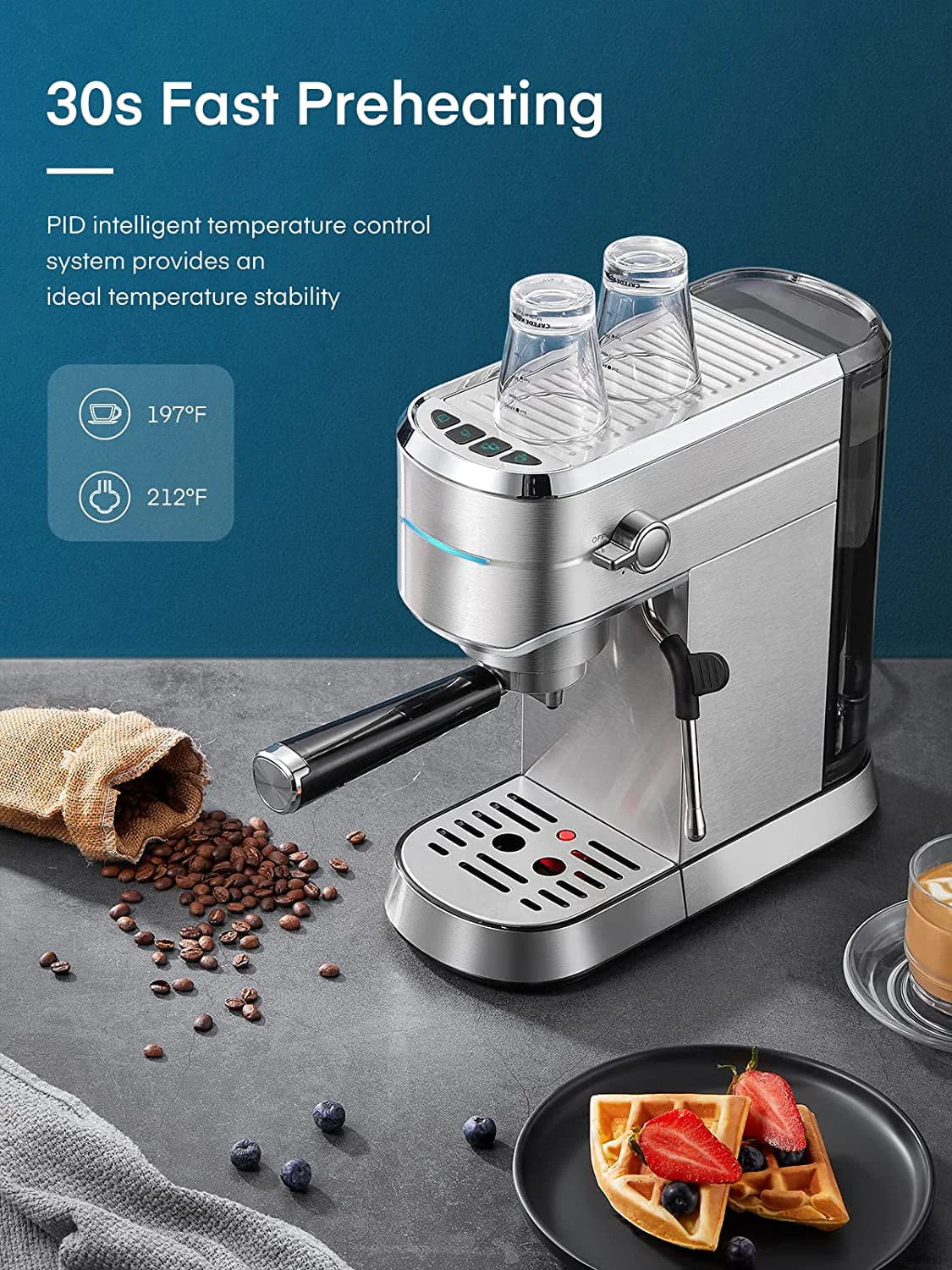 20 Bar Espresso and Cappuccino Maker with Milk Frother Steam Wand H738814