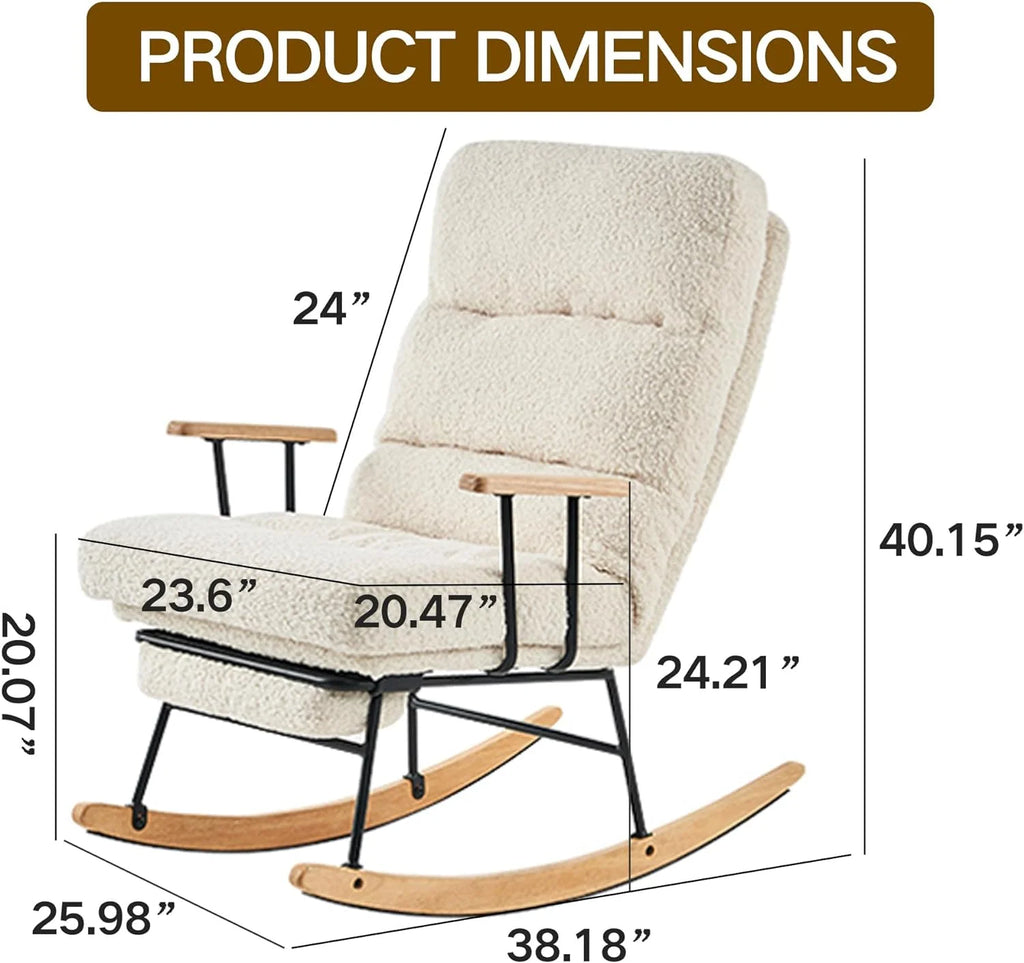 Beige Teddy Upholstered Rocking Chair with Footrest E999