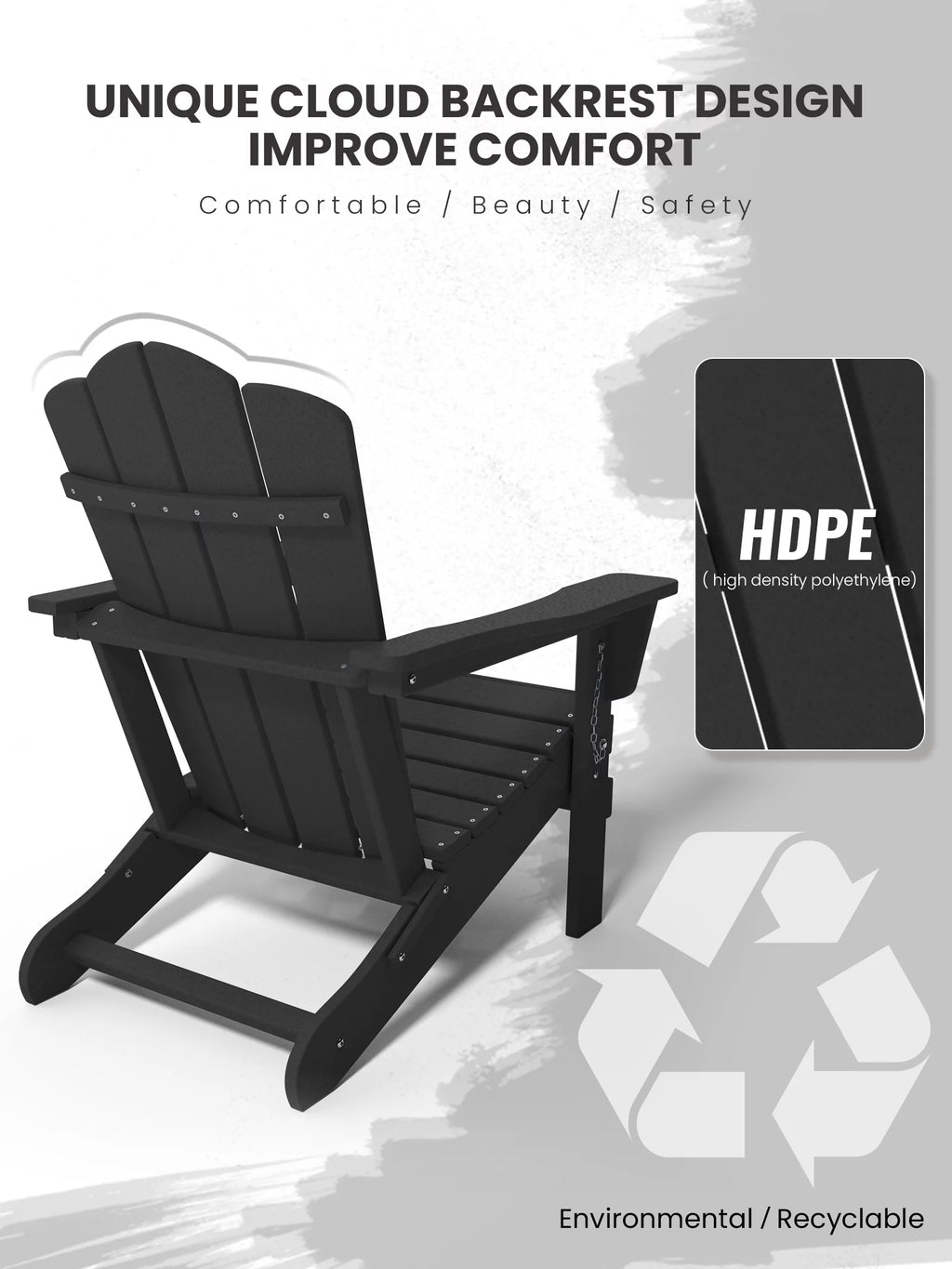 Black HDPE Folding Adirondack Chair T87294