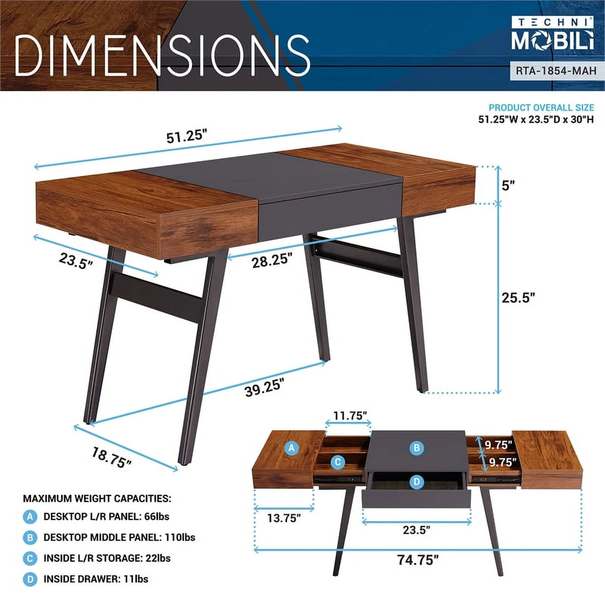 Mahogany Expandable Desk with Storage I250