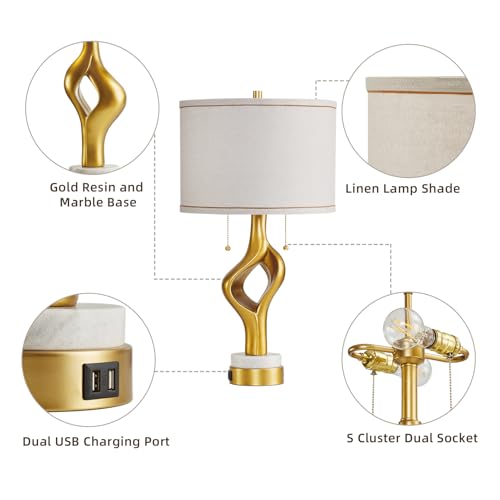 26” Gold Resin Table Lamp Set of 2 with USB Ports D33907