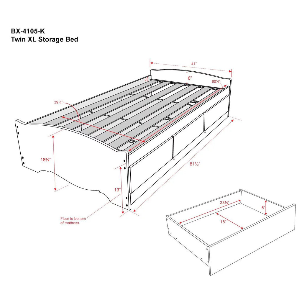 Twin XL Platform Storage Bed with 3 Drawers U50462