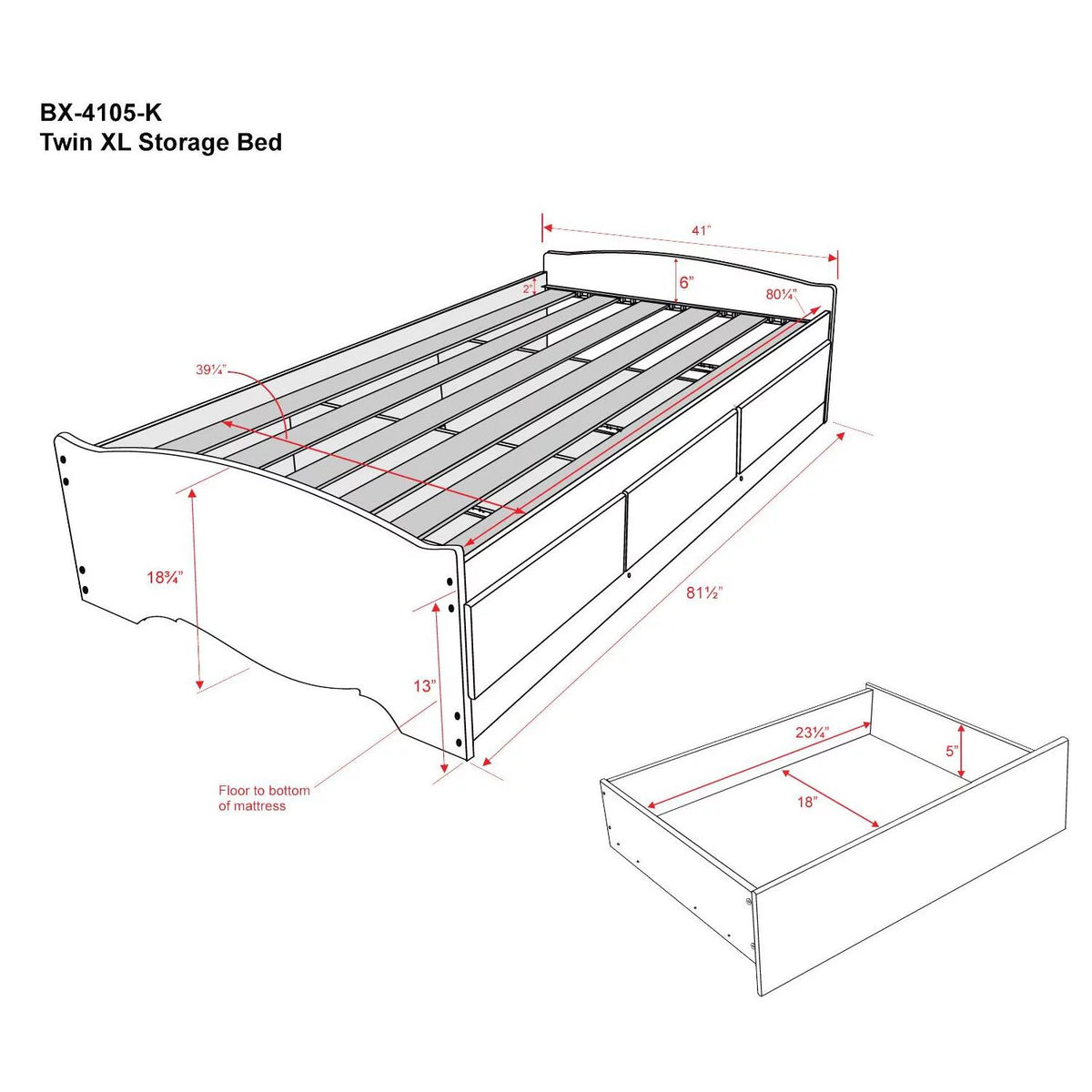 Twin XL Platform Storage Bed with 3 Drawers U50462