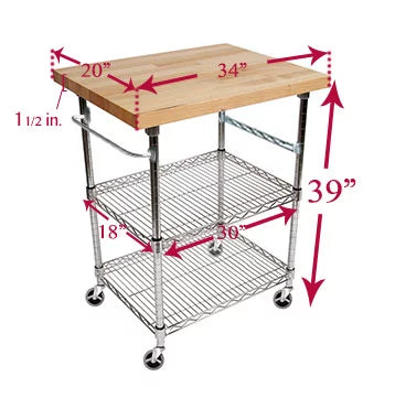 3 Tier Gourmet Cart with Maple Butcher Block Top Y1597