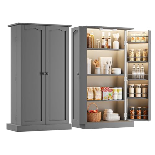 50" Grey Wood Pantry Cabinet with 3 Adjustable Shelves O9238