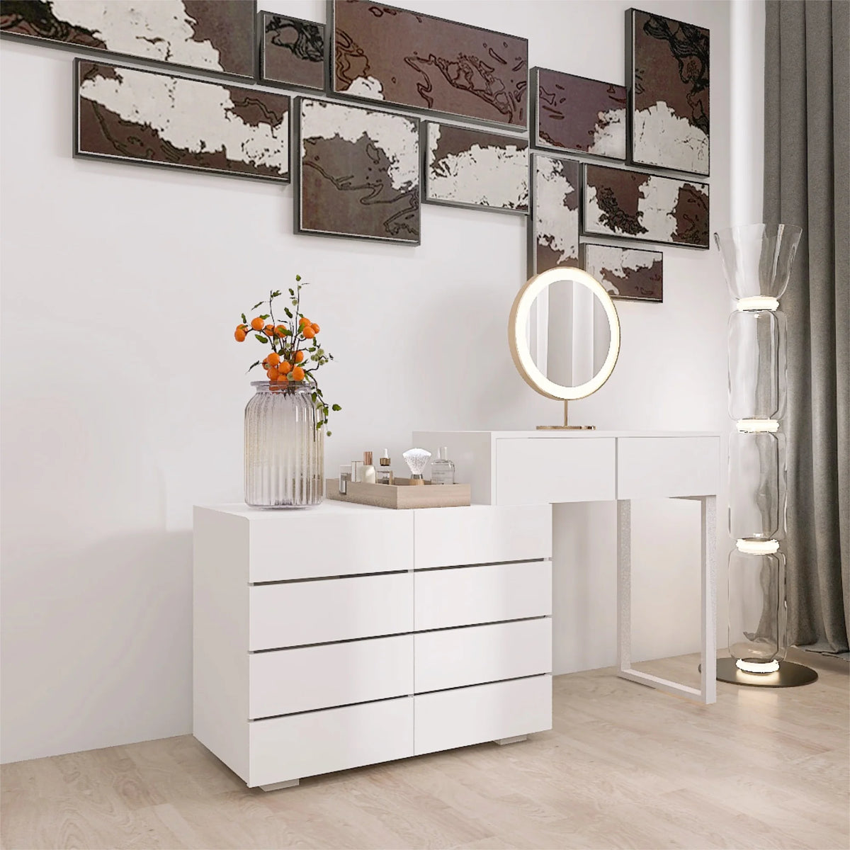 White 6 Drawer Dresser with Golden Handle L2761