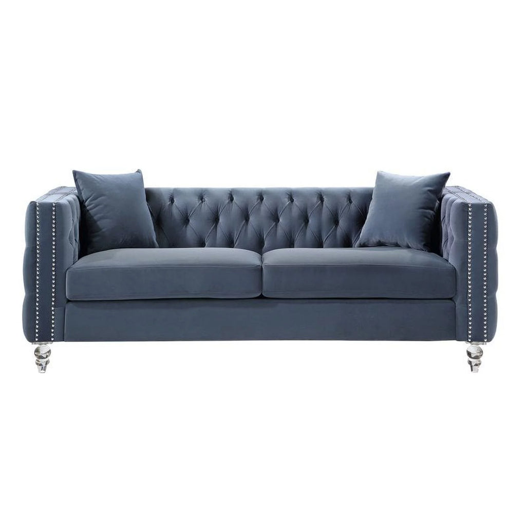 Dark Blue Button Tufted Velvet Sofa E34600