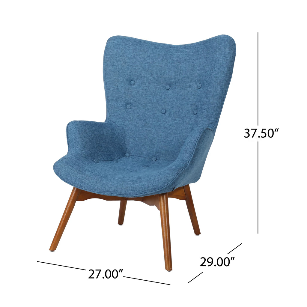 Mid-Century Modern Wingback Fabric Chair and Ottoman Set F6975
