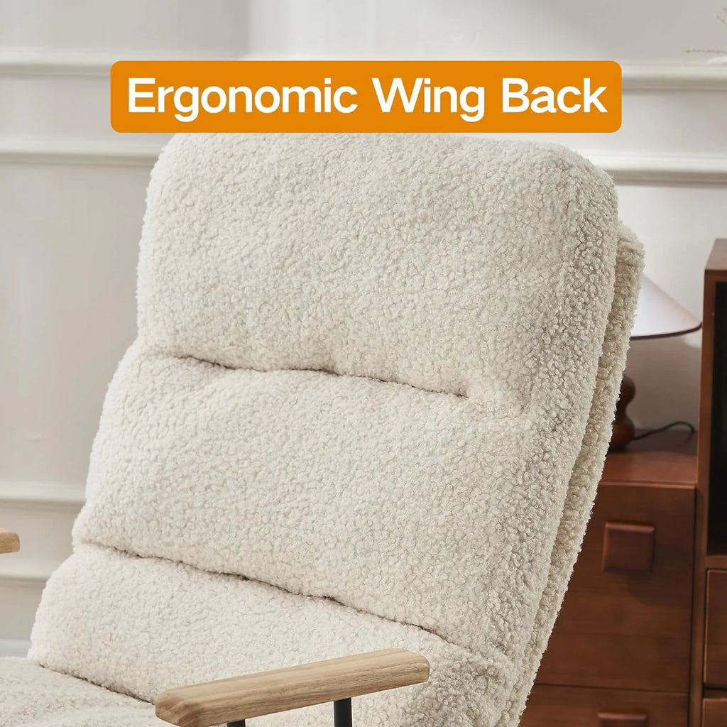 Beige Teddy Upholstered Rocking Chair with Footrest E999