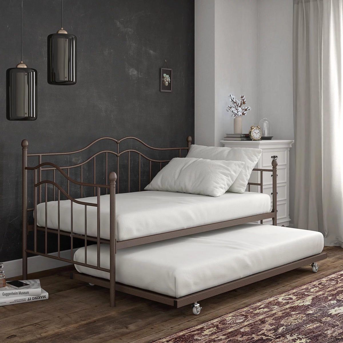 Metal Daybed and Trundle, Twin/Twin Size, Bronze W573