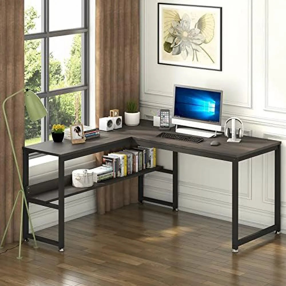 L Shaped Desk 55 inch with Shelves S96108