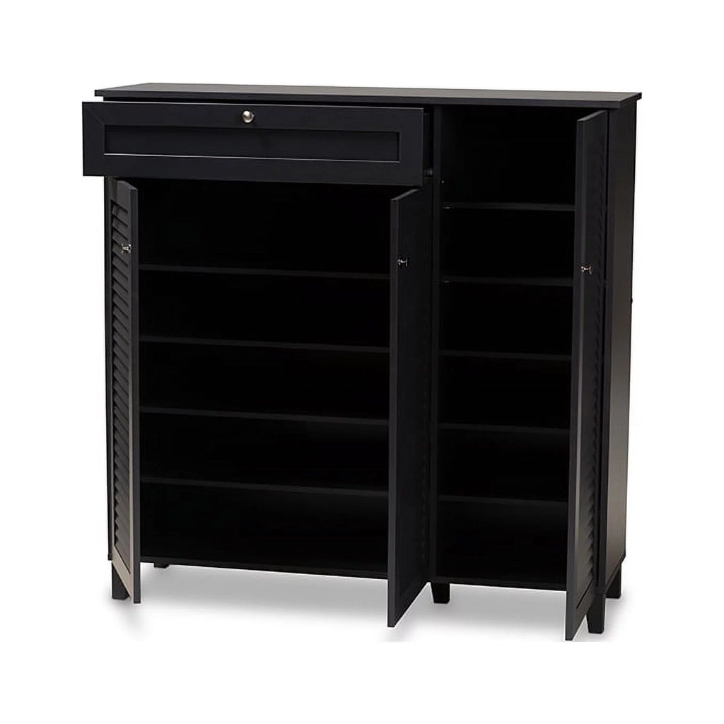 Dark Grey 11-Shelf Wood Shoe Storage Cabinet with Drawer I8462